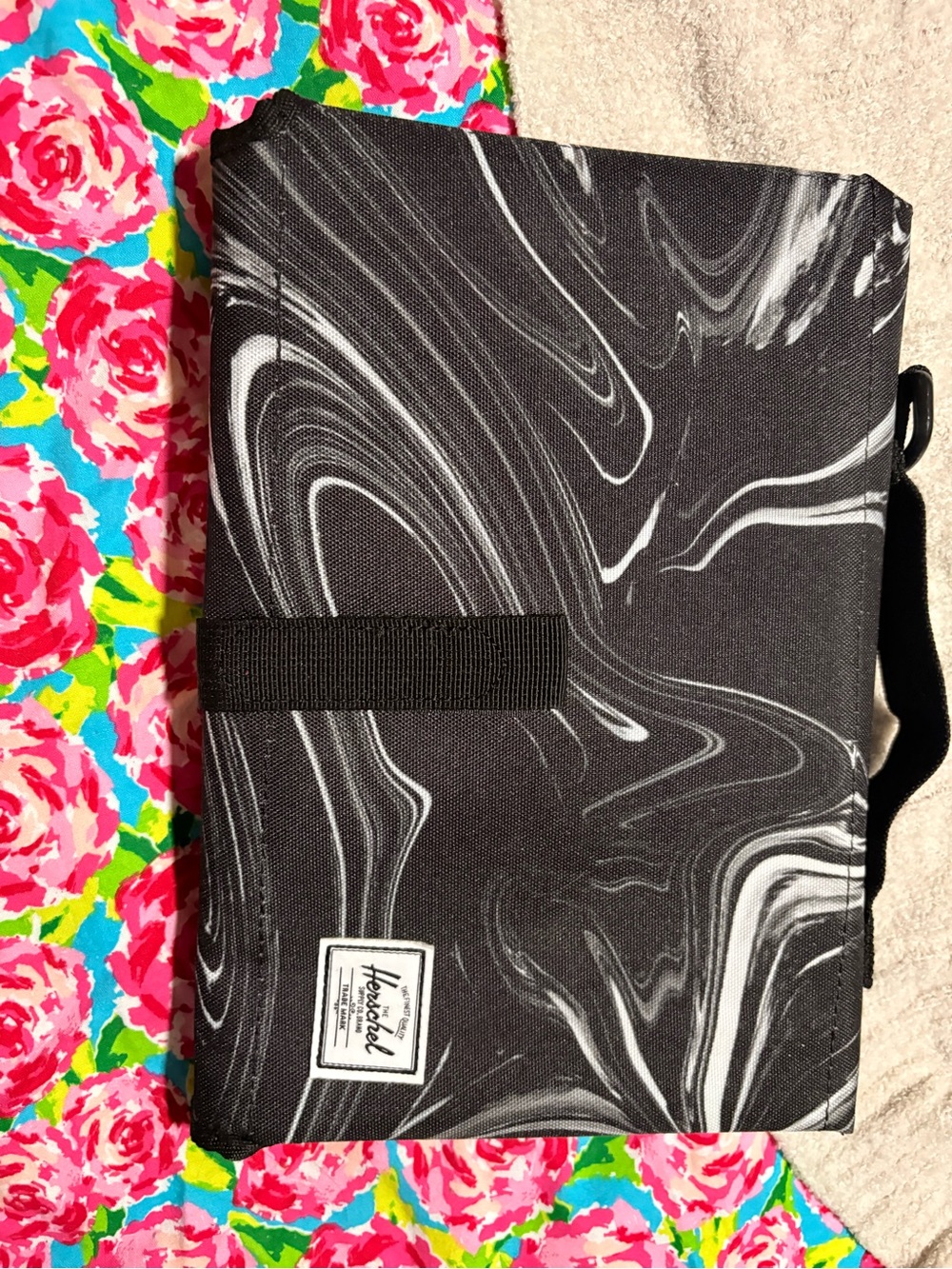 Herschel Black & White Marble travel baby diaper changing pad